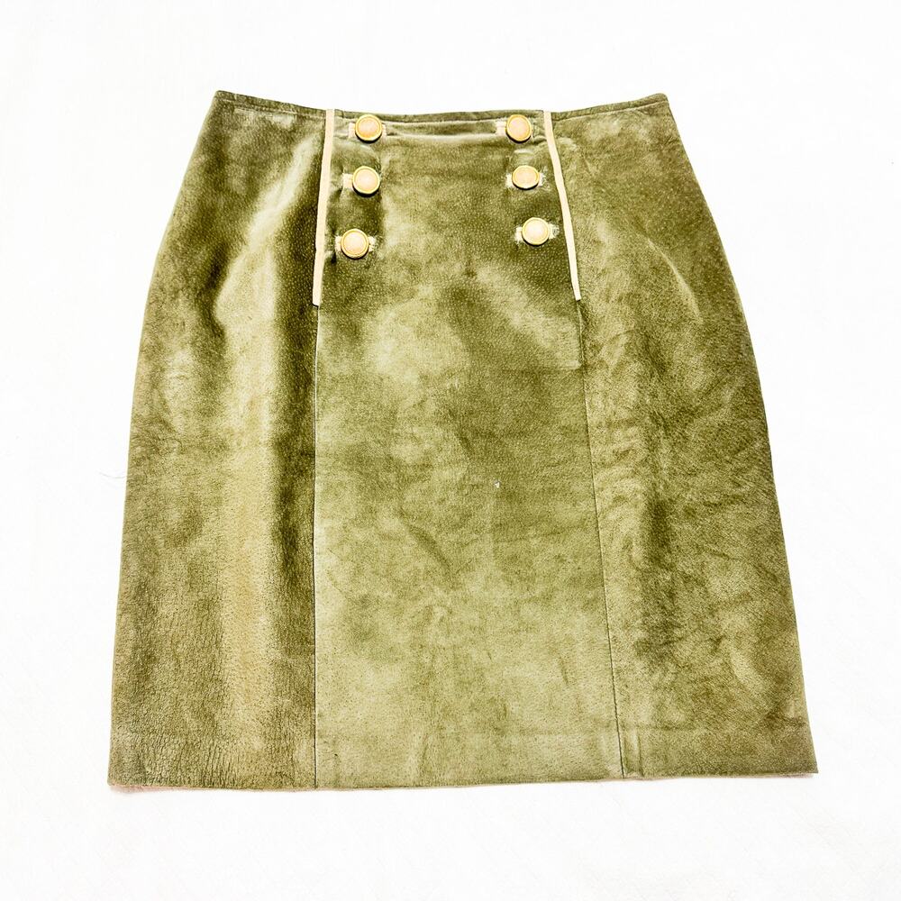 Danier Green Suede Leather Button Accent Pencil Skirt Size 8